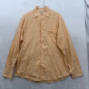 Ermenegildo Zegna Shirt Mens L Yellow Linen Blend Pocket Casual Button Up